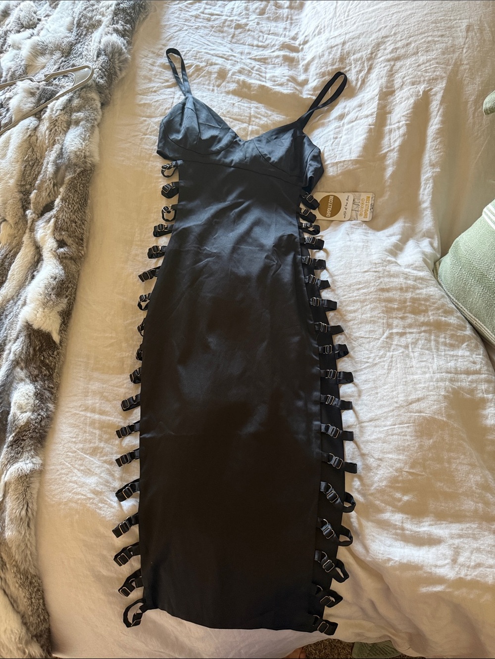 Oh Polly Black Strappy Side-Buckle Midi Dress